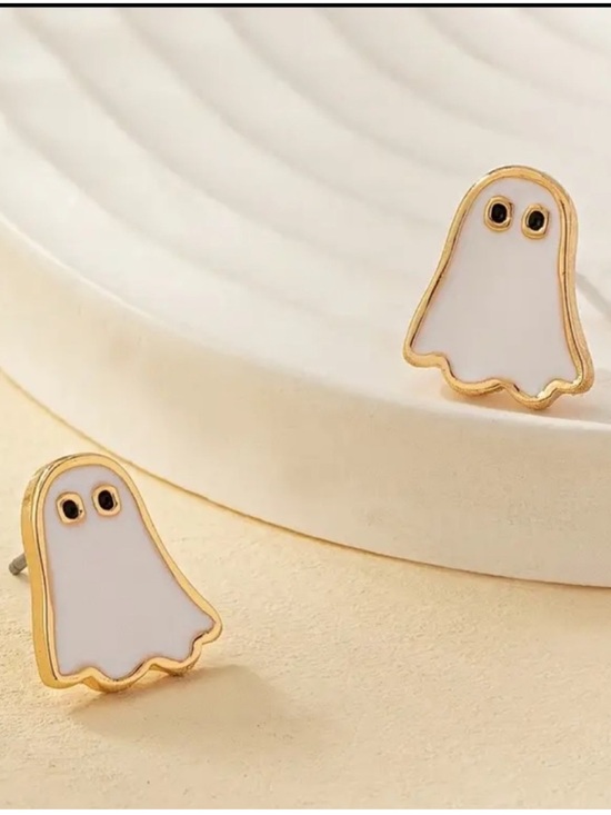 Jewelry - Cute Ghost Enamel Stud Earrings - White & Gold